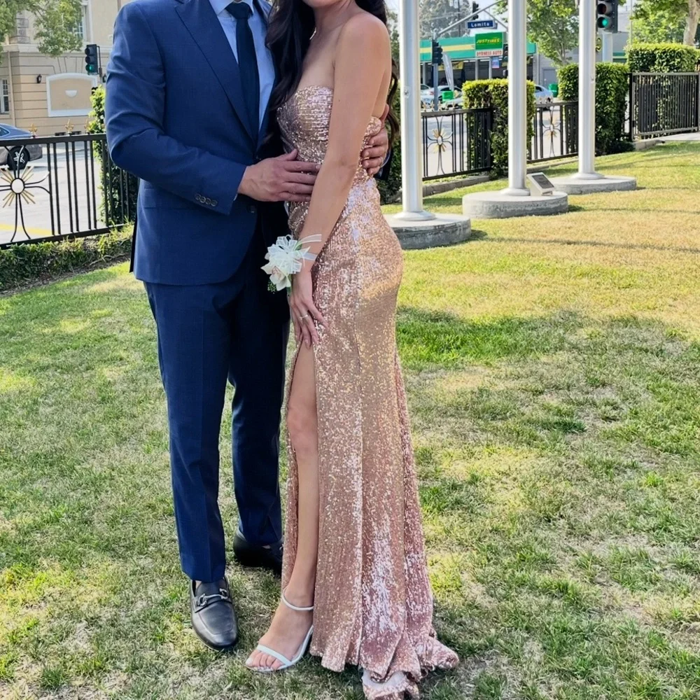 Prom Dress Strapless Rose Gold Sequin Dress - Picture 8 of 8